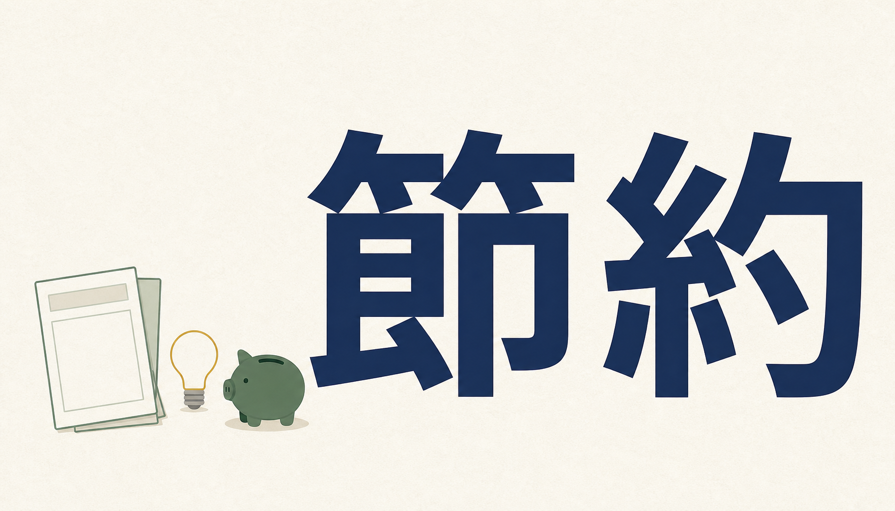 節約：検針票と請求書と電球と貯金箱のイラスト